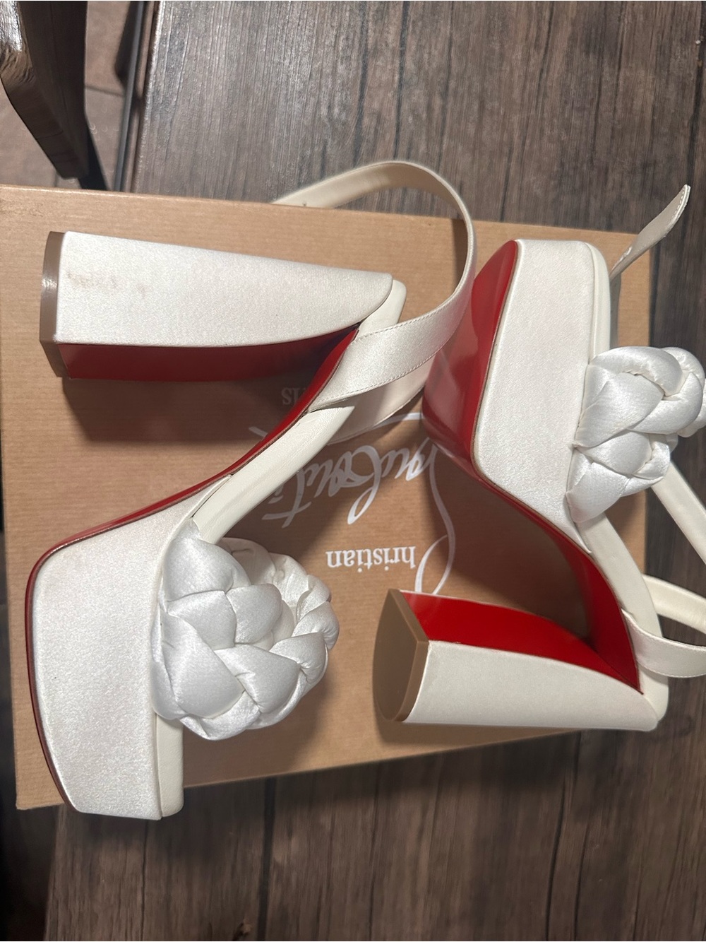 Louboutin White / Ivory Braided Platform Block Heel Size 36 box and dust bags - Picture 5 of 6
